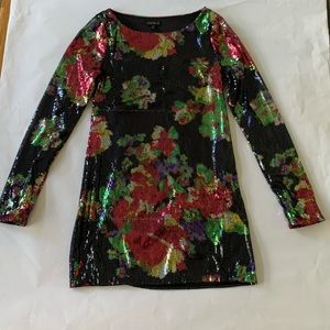 Express Floral Sequence Mini Dress Sz XS